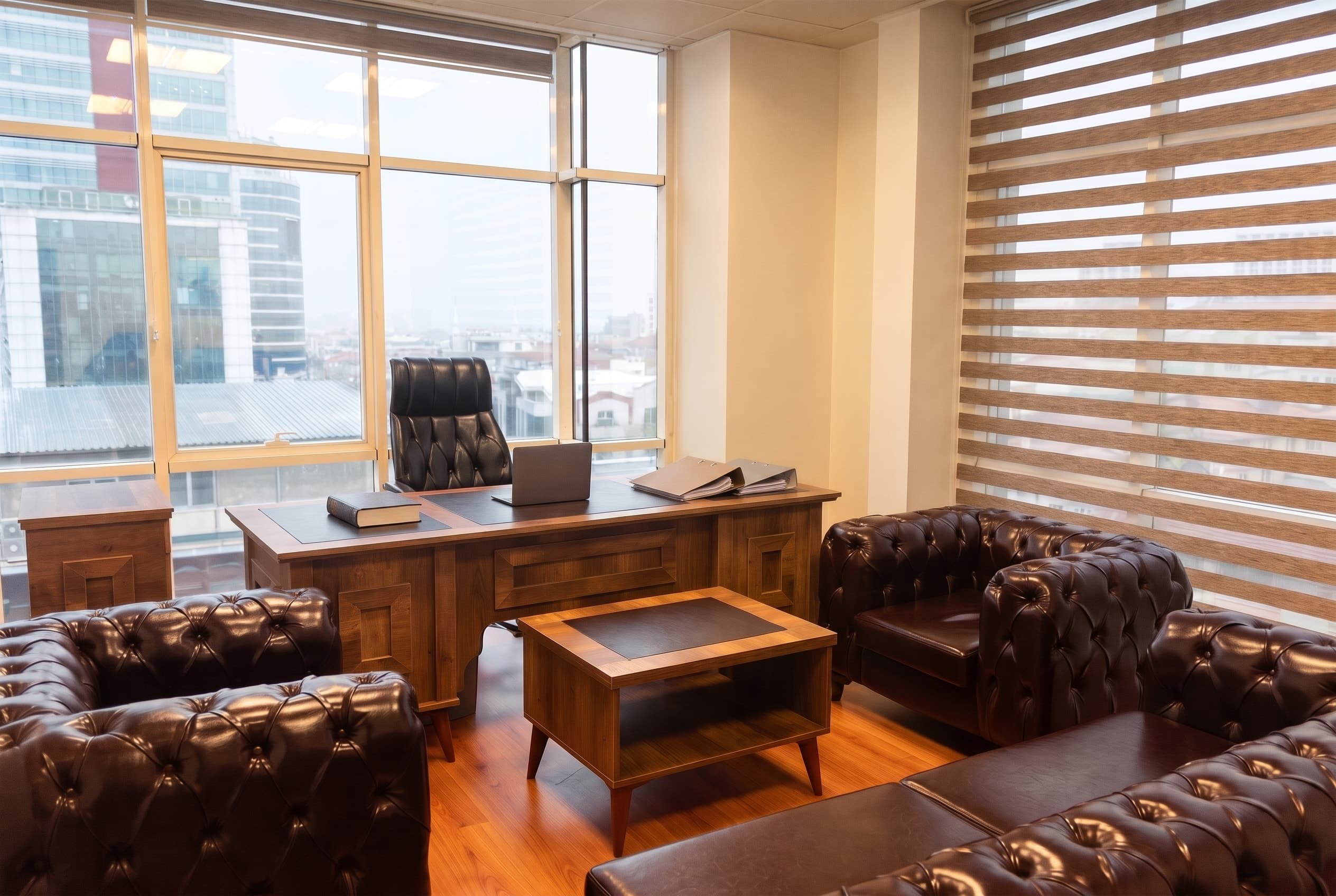 The office: desk and seating area